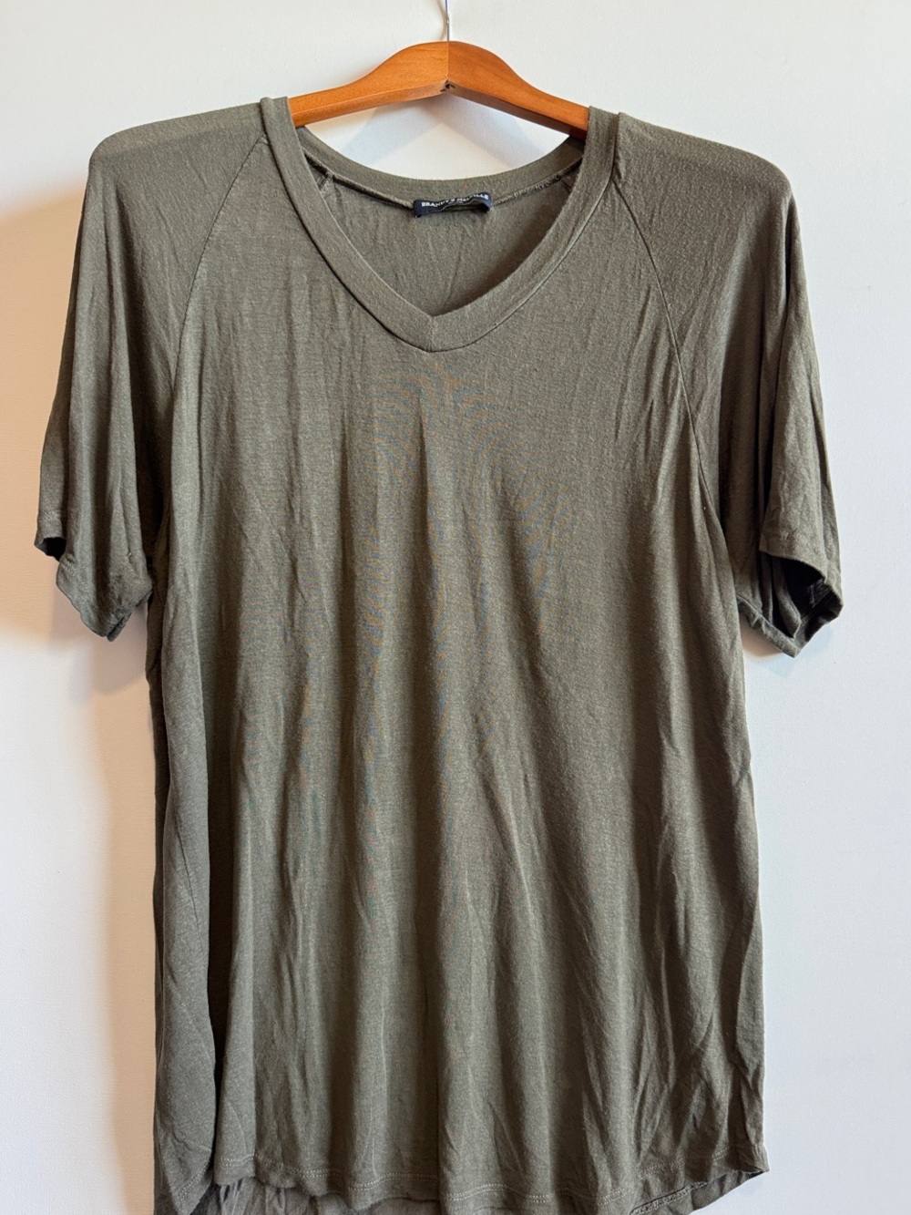 Brandy Melville Olive Green Womenโs V-Neck Tee